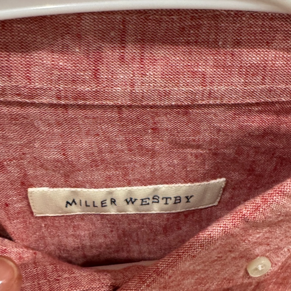 Men's Red Button-Up Shirt Linen - Picture 3 of 4